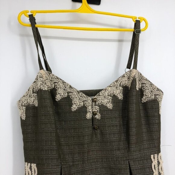 Anthropologie Moulinette Soeurs Olive Green Crochet embroidered rainwashed dress - Picture 6 of 16